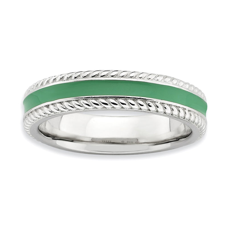 Sterling Silver Stackable Expressions Polished Green Enameled Ring (Size 5 Only)