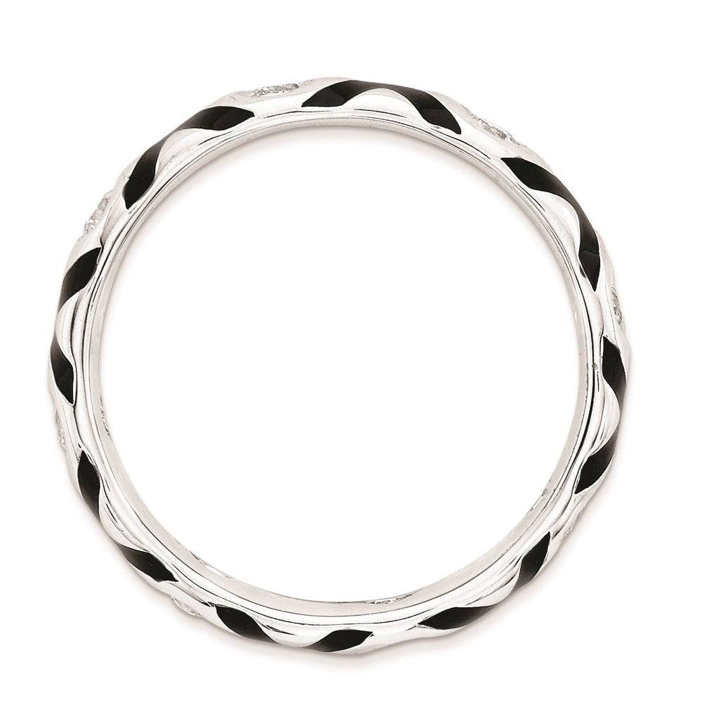 Sterling Silver Stackable Expressions Polished Cz & Enameled Ring