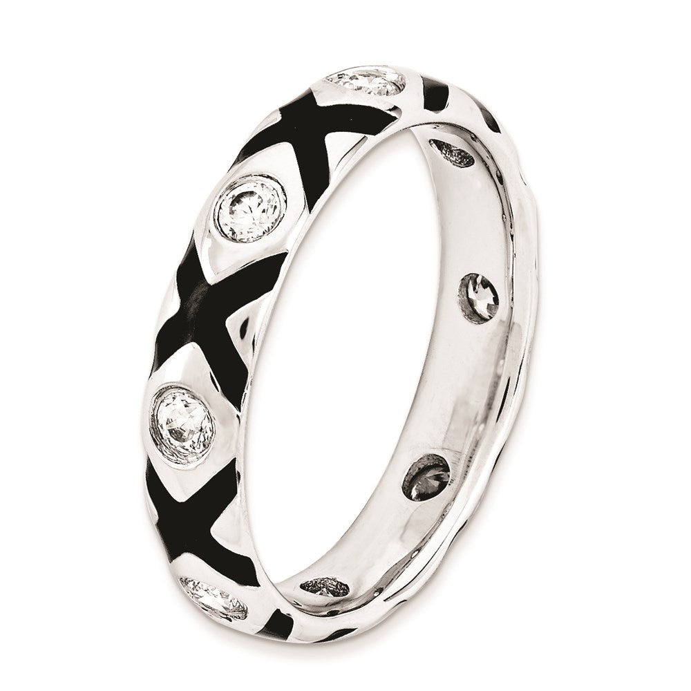 Sterling Silver Stackable Expressions Polished Cz & Enameled Ring