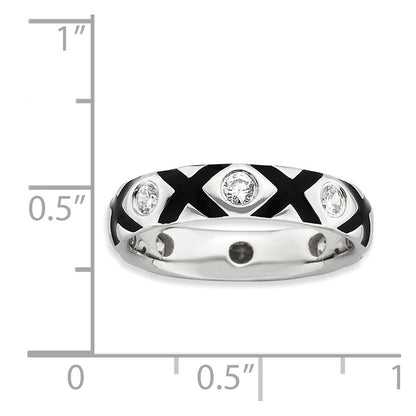 Sterling Silver Stackable Expressions Polished Cz & Enameled Ring