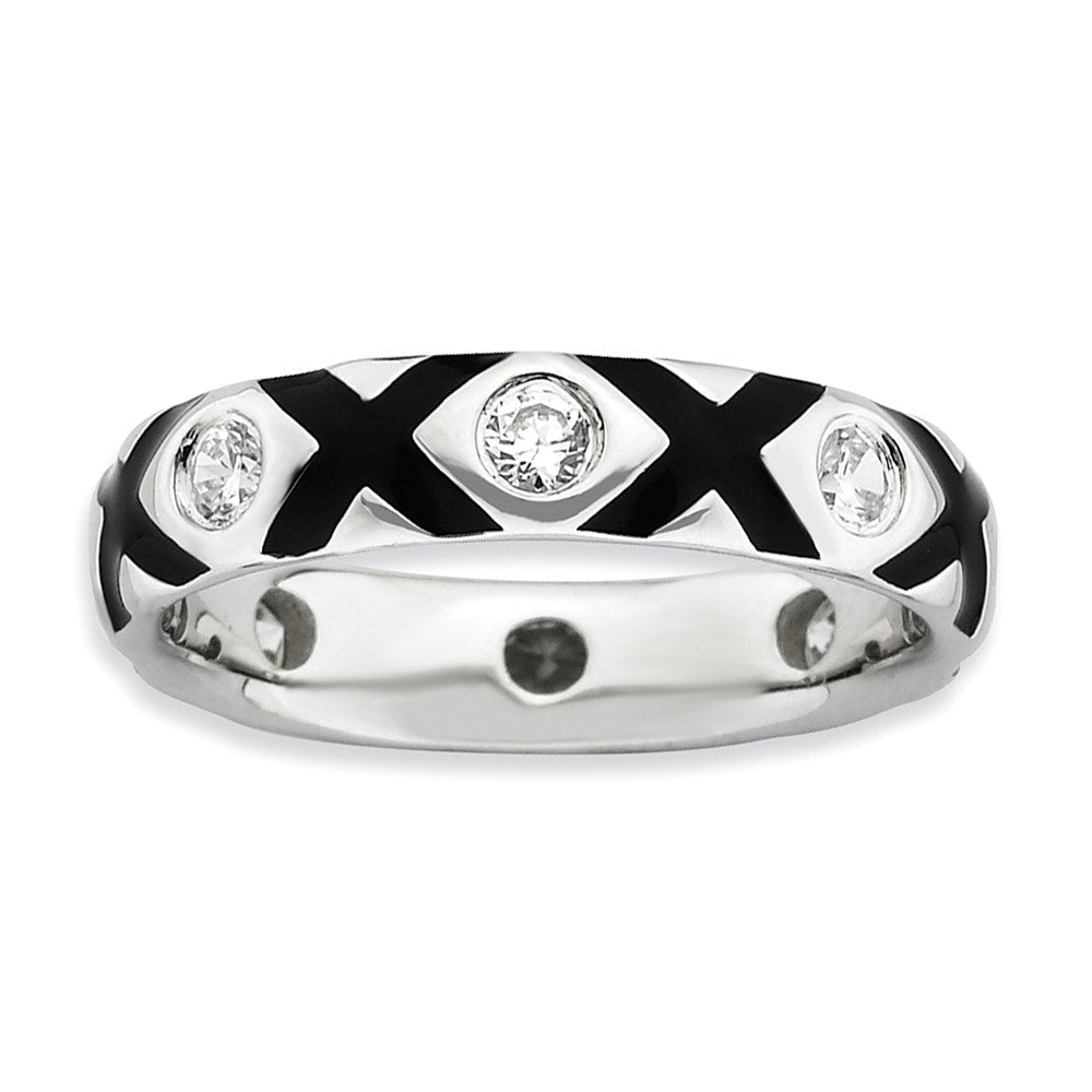 Sterling Silver Stackable Expressions Polished Cz & Enameled Ring