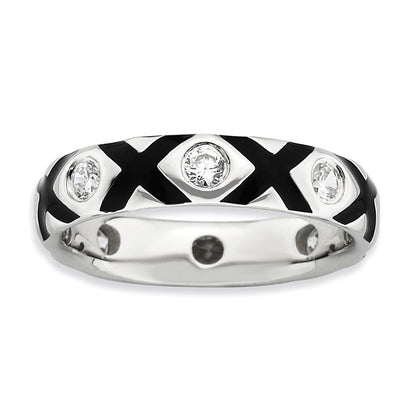 Sterling Silver Stackable Expressions Polished Cz & Enameled Ring
