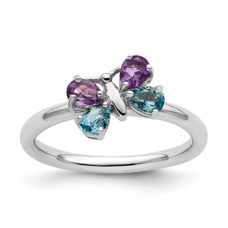 Sterling Silver Stackable Expressions Polished Bt & Am Butterfly Ring
