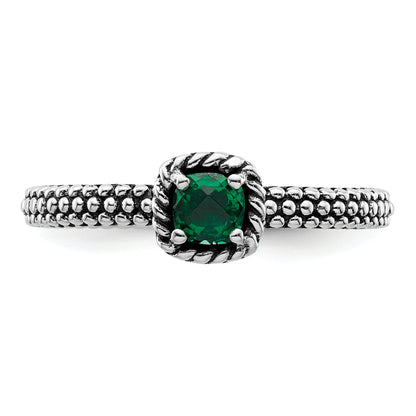 Sterling Silver Stackable Expressions Polished Cr. Emerald Ring