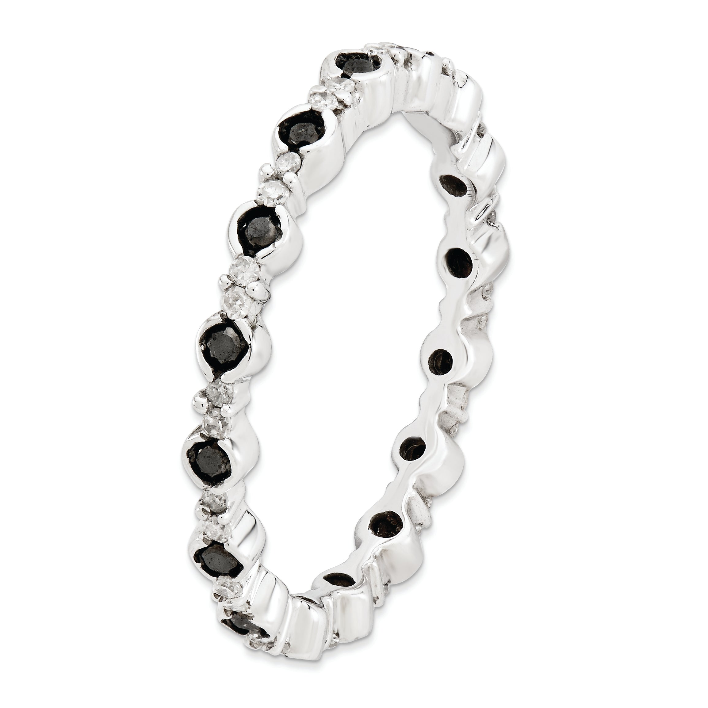 Sterling Silver Stackable Expressions Polished Black/White Dia Ring (Size 7 Only)