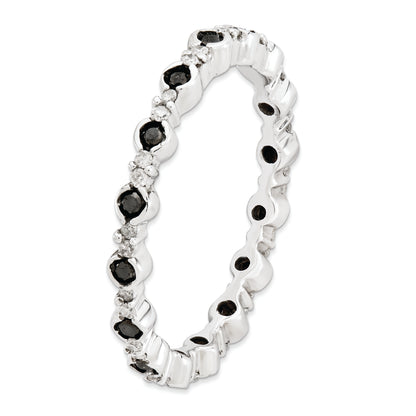 Sterling Silver Stackable Expressions Polished Black/White Dia Ring (Size 7 Only)
