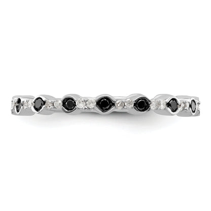 Sterling Silver Stackable Expressions Polished Black/White Dia Ring (Size 7 Only)