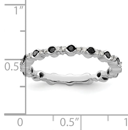 Sterling Silver Stackable Expressions Polished Black/White Dia Ring (Size 7 Only)