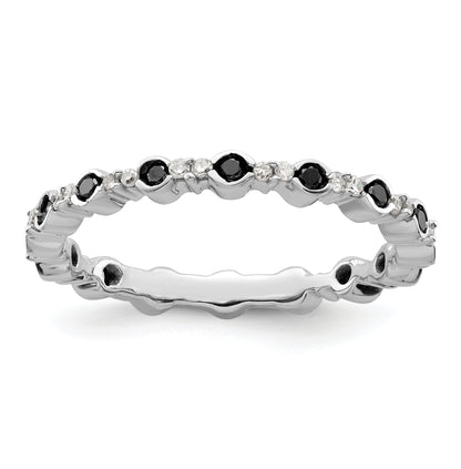 Sterling Silver Stackable Expressions Polished Black/White Dia Ring (Size 7 Only)