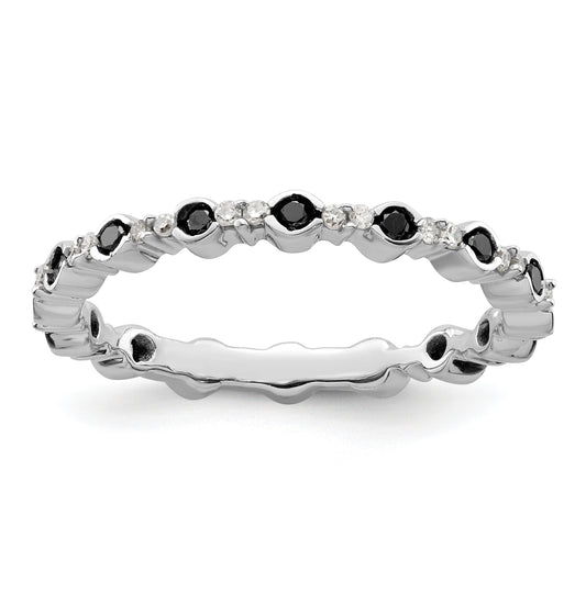 Sterling Silver Stackable Expressions Polished Black/White Dia Ring (Size 7 Only)