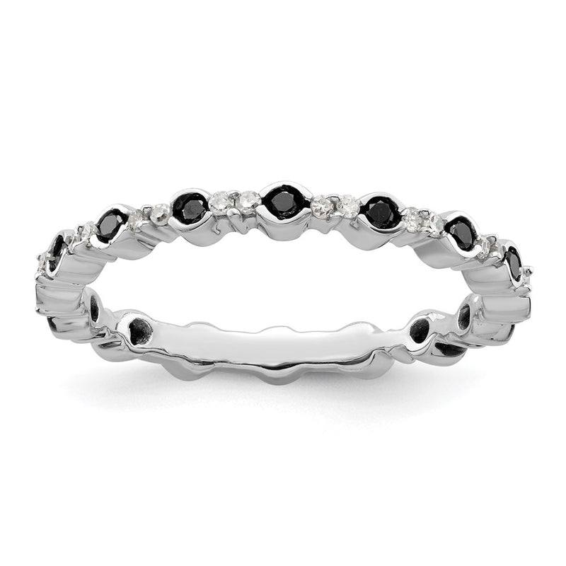 Sterling Silver Stackable Expressions Polished Black/White Dia Ring (Size 7 Only)