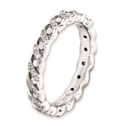 Sterling Silver Stackable Expressions Polished Diamond Ring (Size 6 Only)