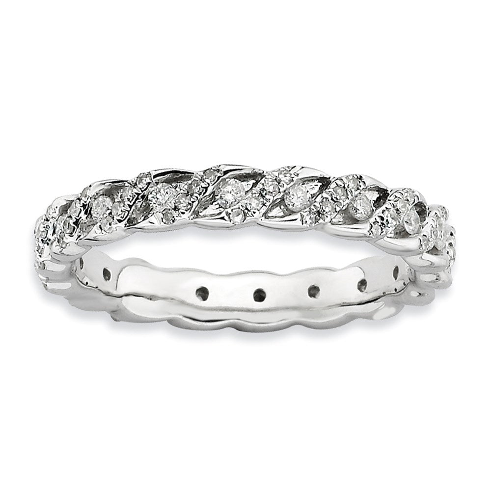 Sterling Silver Stackable Expressions Polished Diamond Ring (Size 6 Only)