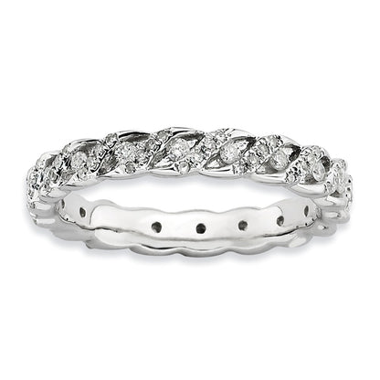 Sterling Silver Stackable Expressions Polished Diamond Ring (Size 6 Only)