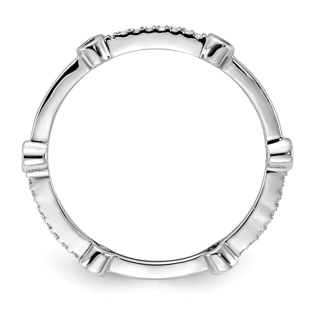 Sterling Silver Stack Expressions Polished Created Sapphire & Diamond Ring (Size 8 Only)