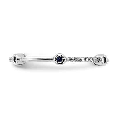 Sterling Silver Stack Expressions Polished Created Sapphire & Diamond Ring (Size 8 Only)