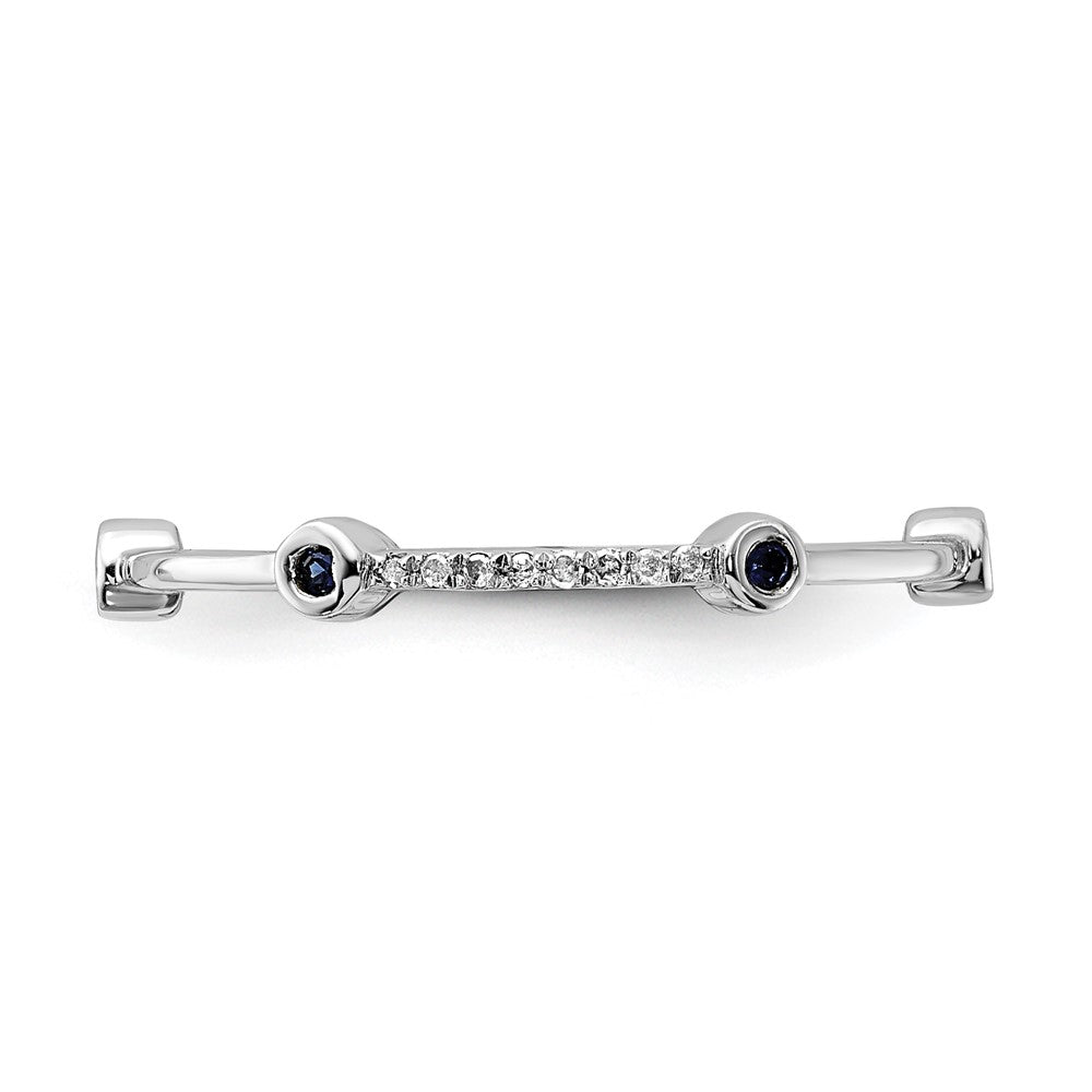 Sterling Silver Stack Expressions Polished Created Sapphire & Diamond Ring (Size 8 Only)