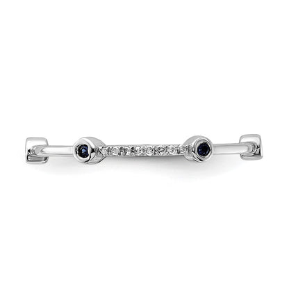 Sterling Silver Stack Expressions Polished Created Sapphire & Diamond Ring (Size 8 Only)