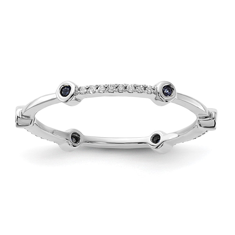 Sterling Silver Stack Expressions Polished Created Sapphire & Diamond Ring (Size 8 Only)