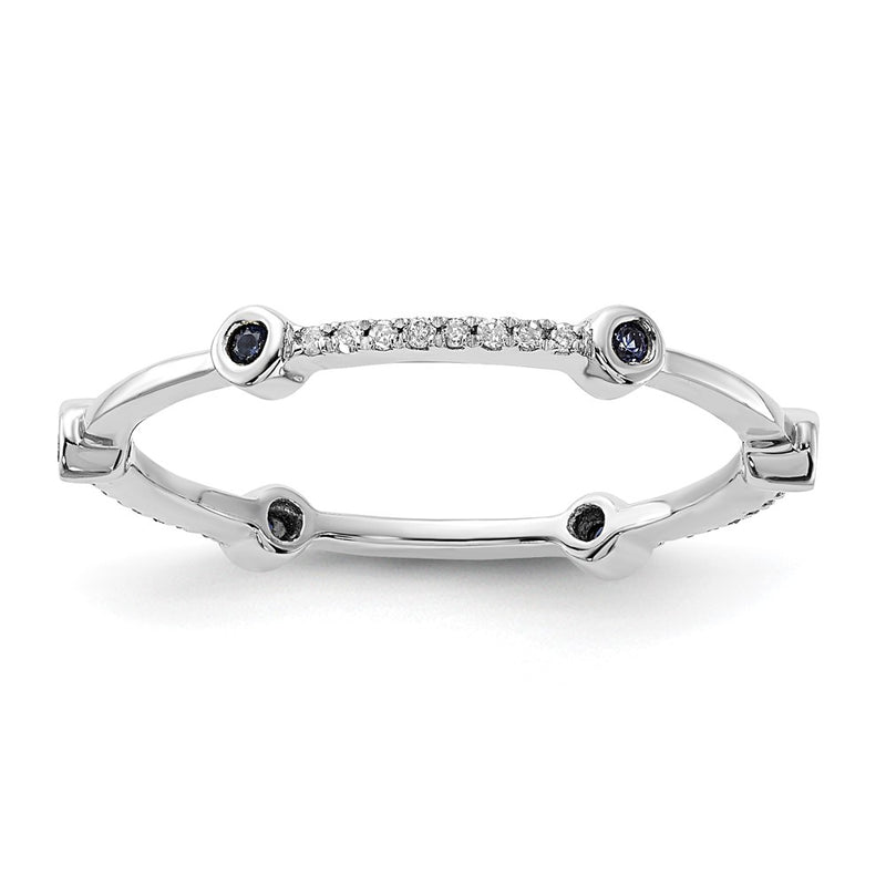Sterling Silver Stack Expressions Polished Created Sapphire & Diamond Ring (Size 8 Only)
