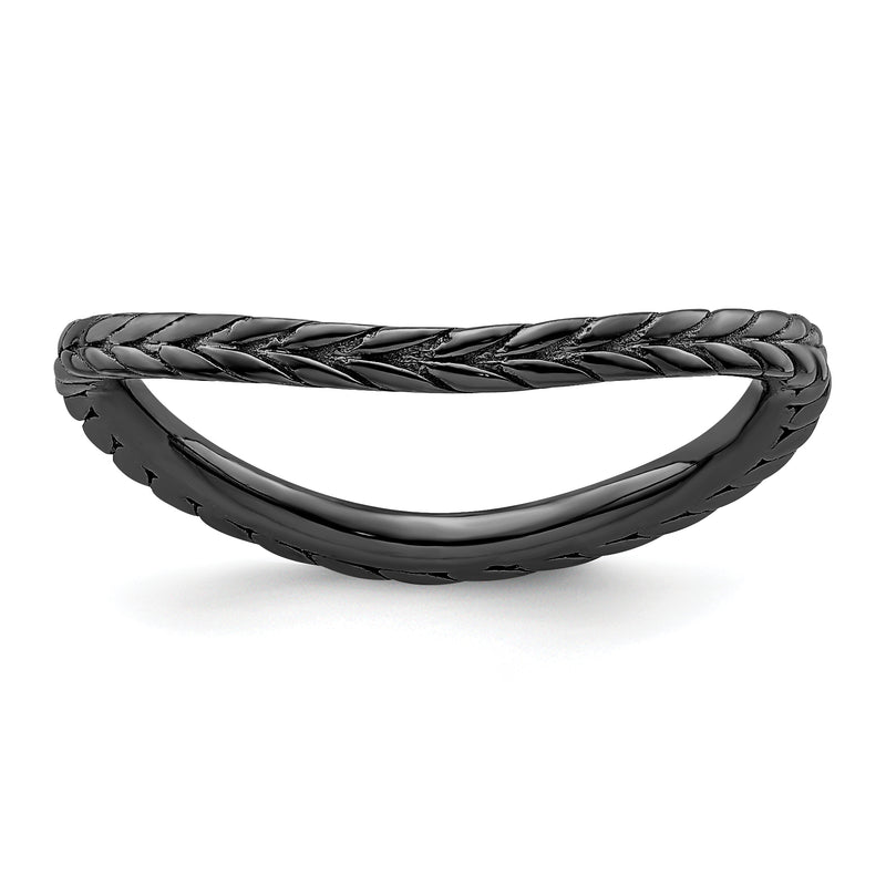 Sterling Silver Stackable Expressions Polished Black Plated Wave Ring