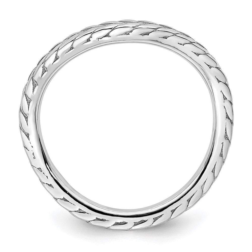 Sterling Silver Stackable Expressions Polished Rhodium Plated Wave Ring (Size 5 Only)