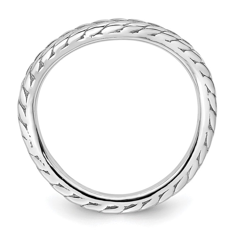 Sterling Silver Stackable Expressions Polished Rhodium Plated Wave Ring (Size 5 Only)