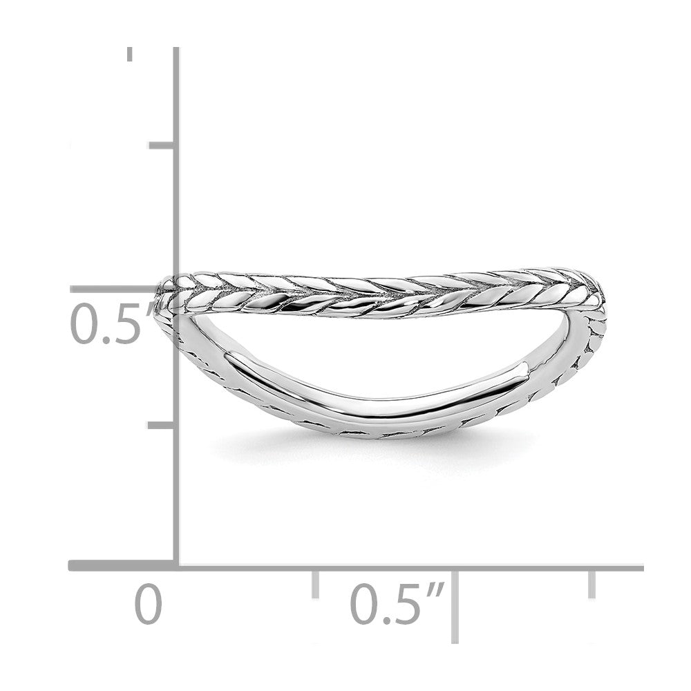 Sterling Silver Stackable Expressions Polished Rhodium Plated Wave Ring (Size 5 Only)
