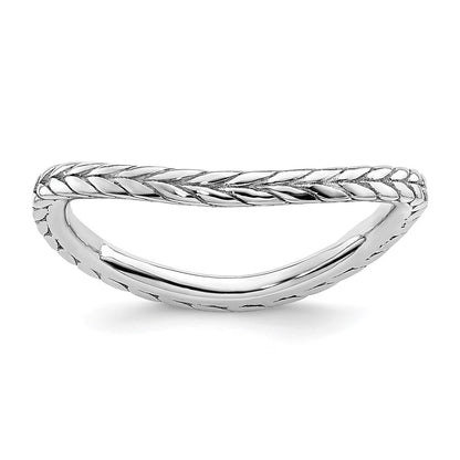 Sterling Silver Stackable Expressions Polished Rhodium Plated Wave Ring (Size 5 Only)