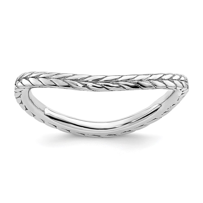 Sterling Silver Stackable Expressions Polished Rhodium Plated Wave Ring (Size 5 Only)