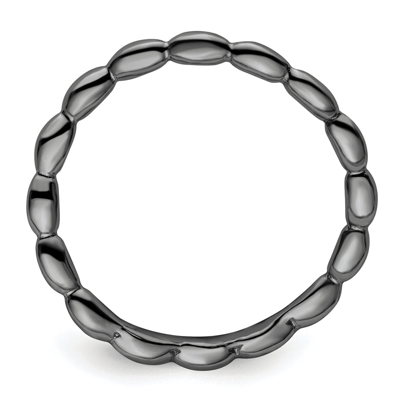 Sterling Silver Stackable Expressions Polished Black Plate Wave Ring