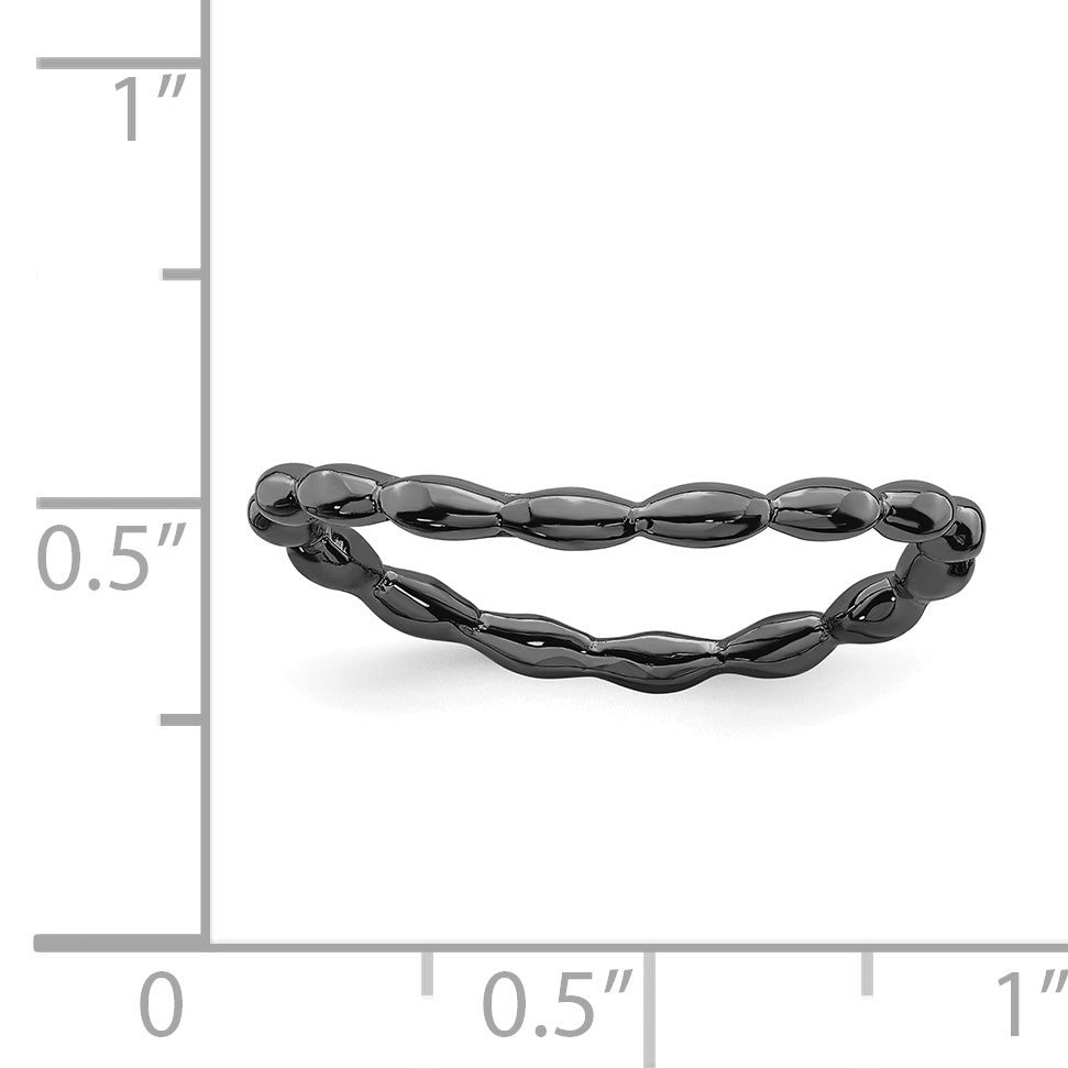 Sterling Silver Stackable Expressions Polished Black Plate Wave Ring