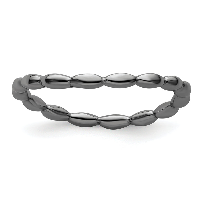 Sterling Silver Stackable Expressions Polished Black Plate Wave Ring