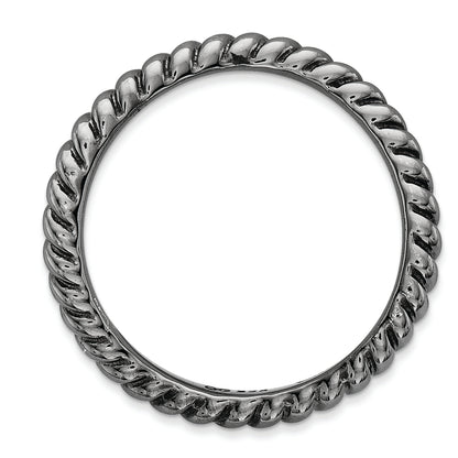 Sterling Silver Stackable Expressions Polished Black Plate Wave Ring