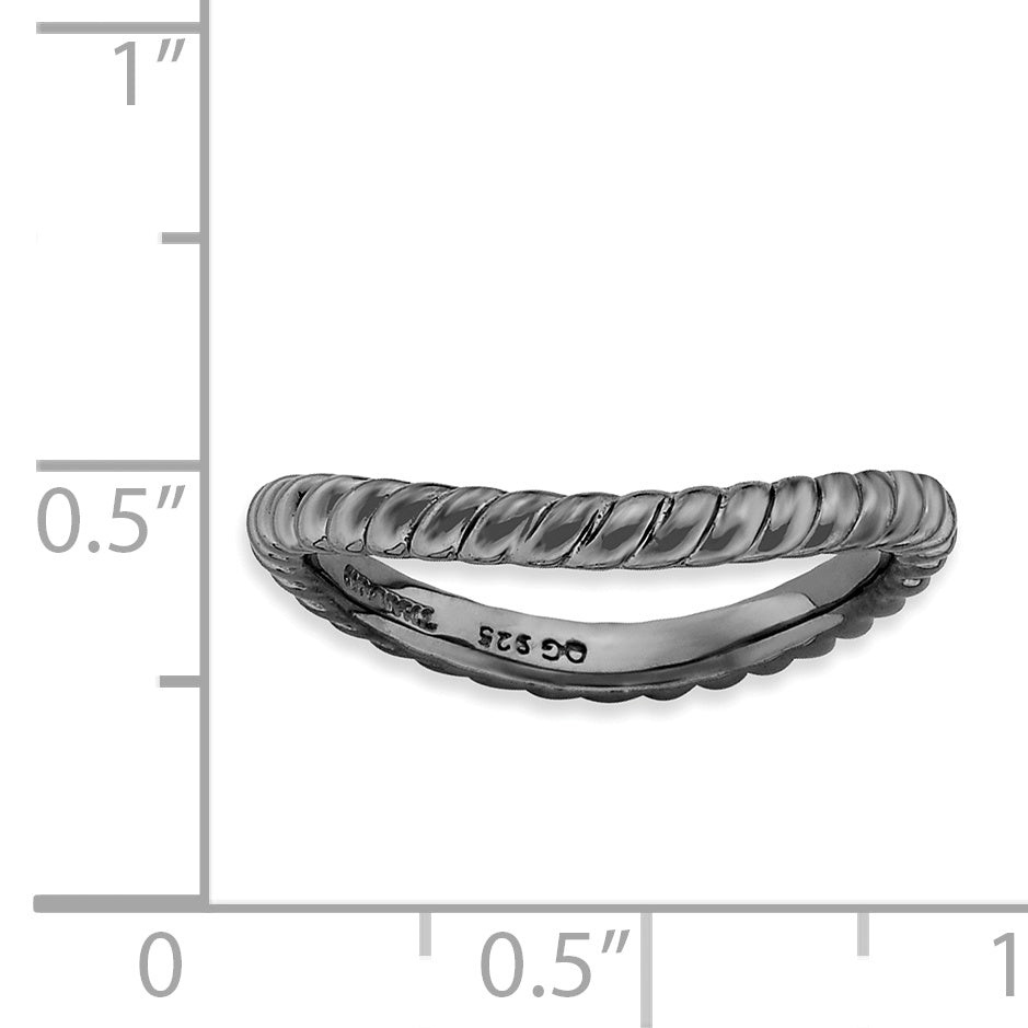 Sterling Silver Stackable Expressions Polished Black Plate Wave Ring