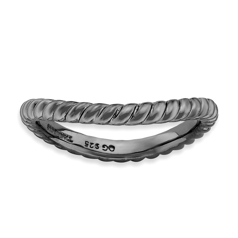 Sterling Silver Stackable Expressions Polished Black Plate Wave Ring
