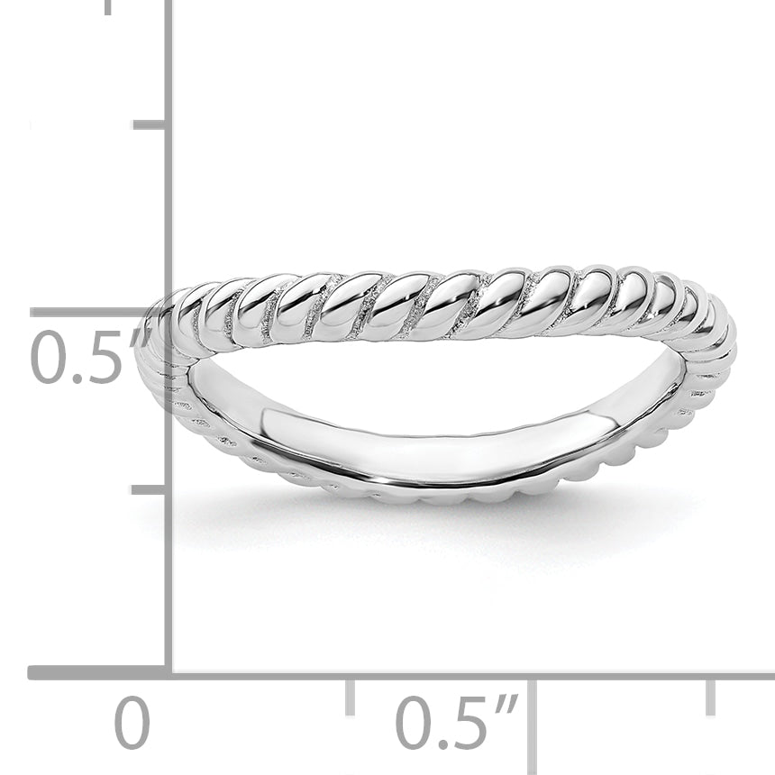 Sterling Silver Stackable Expressions Polished Rhodium Plate Wave Ring