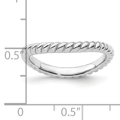 Sterling Silver Stackable Expressions Polished Rhodium Plate Wave Ring