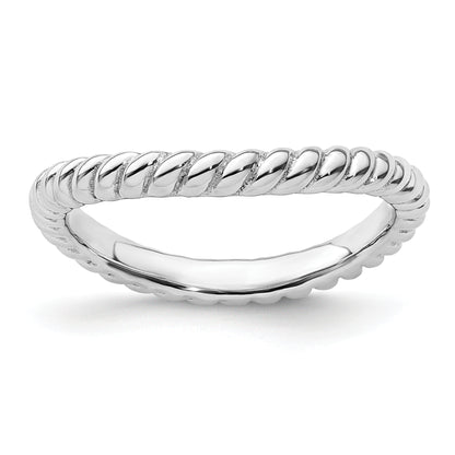 Sterling Silver Stackable Expressions Polished Rhodium Plate Wave Ring