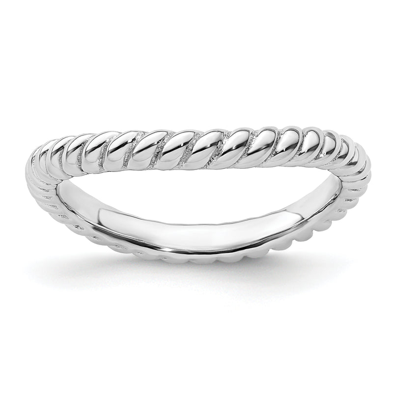 Sterling Silver Stackable Expressions Polished Rhodium Plate Wave Ring
