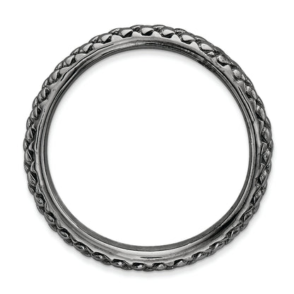 Sterling Silver Stackable Expressions Polished Black Plate Wave Ring