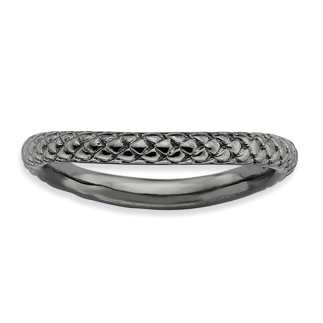 Sterling Silver Stackable Expressions Polished Black Plate Wave Ring