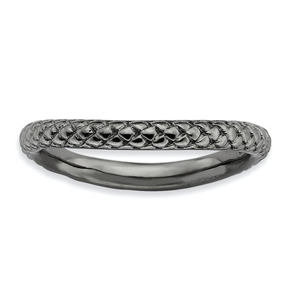 Sterling Silver Stackable Expressions Polished Black Plate Wave Ring
