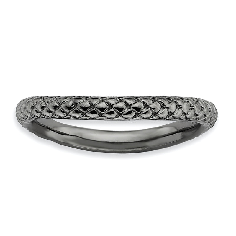 Sterling Silver Stackable Expressions Polished Black Plate Wave Ring