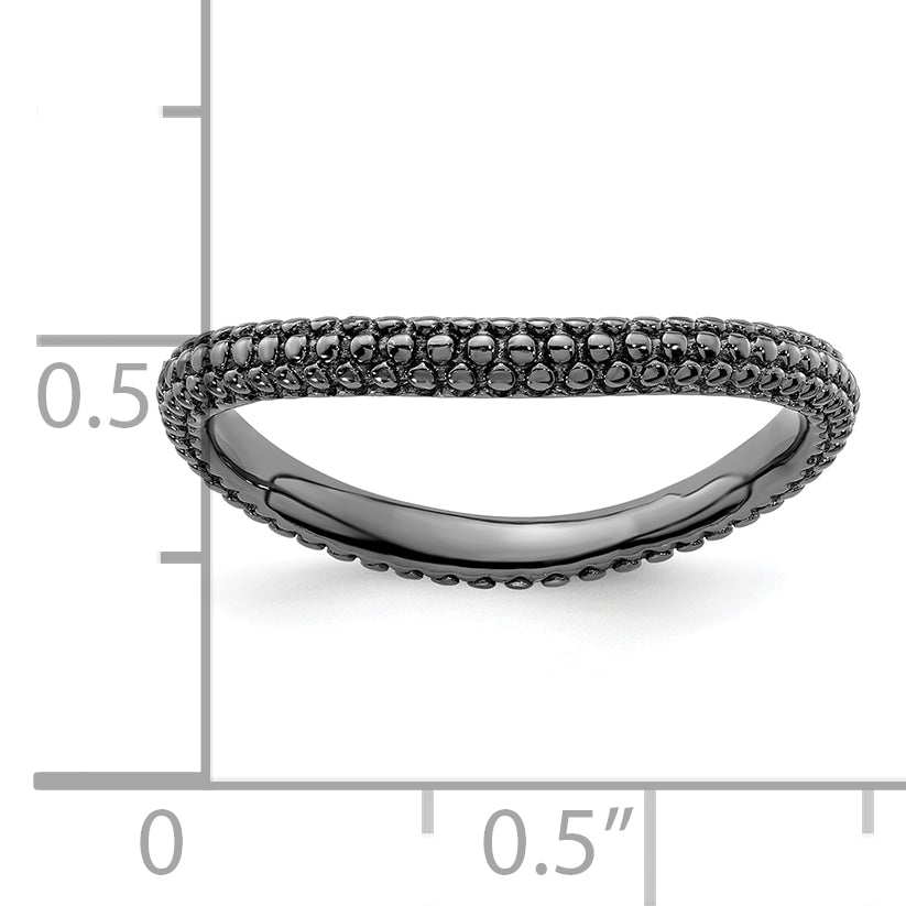 Sterling Silver Stackable Expressions Polished Black Plated Wave Ring