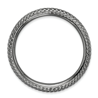 Sterling Silver Stackable Expressions Polished Black Plate Wave Ring