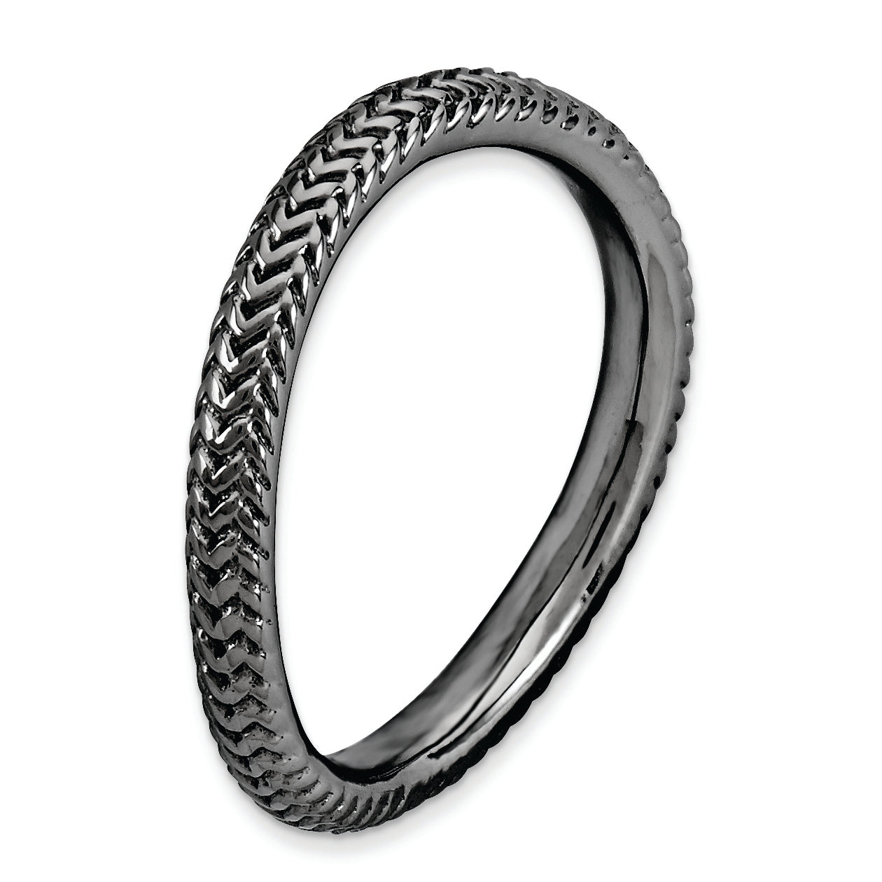 Sterling Silver Stackable Expressions Polished Black Plate Wave Ring