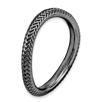 Sterling Silver Stackable Expressions Polished Black Plate Wave Ring
