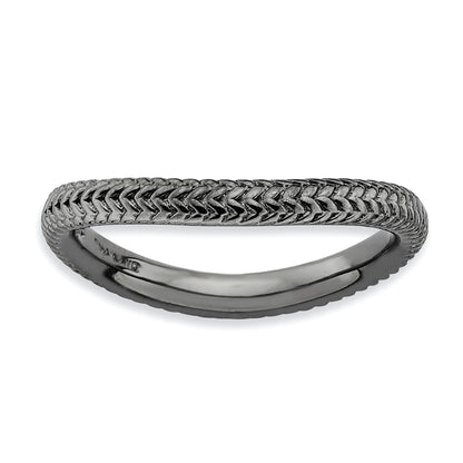 Sterling Silver Stackable Expressions Polished Black Plate Wave Ring