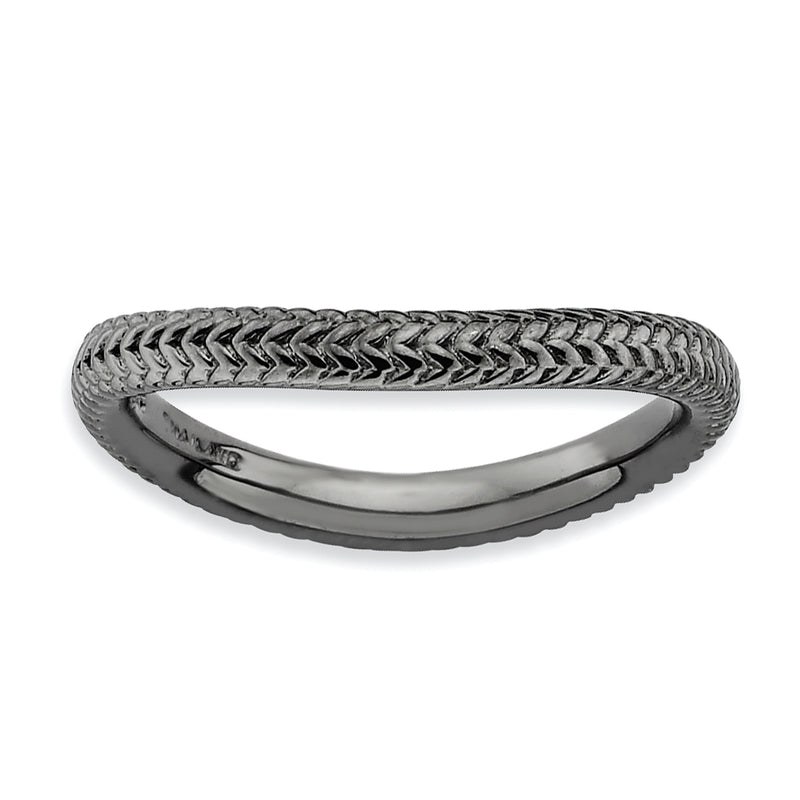 Sterling Silver Stackable Expressions Polished Black Plate Wave Ring